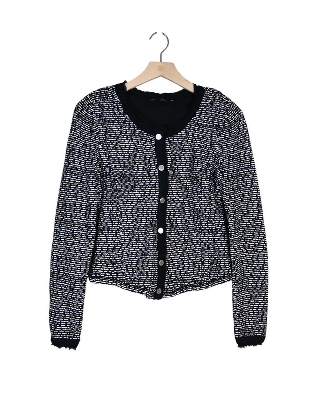 WHBM Women's S Textured Iconic Sweater Jacket in Black White